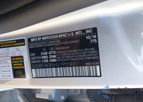 2017 Mercedes-Benz C 300 Sport 4Matic from USA, damaged, VIN 55SWF4KB5HU195541